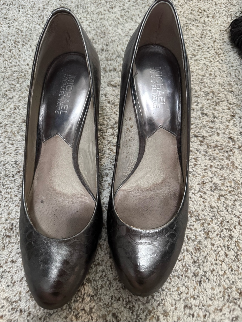 Michael Kors Metallic Pewter Snakeskin-Embossed Pumps